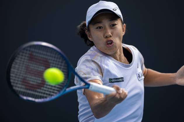 (230119) -- MELBOURNE, Jan. 19, 2023 -- Zhang Shuai of China hits a return during the women s singles second round match against Petra Martic of Croatia at Australian Open tennis tournament in Melbourne, Australia, on Jan. 19, 2023. (Photo By Hu Jingchen Xinhua) (SP)AUSTRALIA-MELBOURNE-TENNIS-AUSTRALIAN OPEN-DAY 4 BaixXuefei 