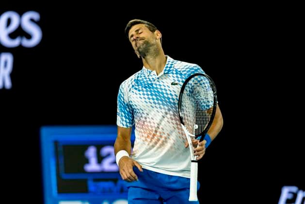 MELBOURNE, VIC - JANUARY 19: Novak Djokovic of Serbia shows his frustration during Round 2 of the 2023 Australian Open on January 19 2023, at Melbourne Park in Melbourne, Australia. (Photo by Jason Heidrich Icon Sportswire) TENNIS: JAN 19 Australian Open Icon220119199