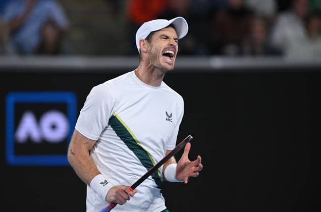 TENNIS AUSTRALIAN OPEN, Andy Murray of Great Britain reacts during his second round match against Thanasi Kokkinakis of Australia at the 2023 Australian Open tennis tournament at Melbourne Park in Melbourne, Thursday, January 19, 2023. ( NO ARCHIVING, EDITORIAL USE ONLY, NO USE IN BOOKS WITHOUT CONSENT MELBOURNE VICTORIA AUSTRALIA  Copyright: xJAMESxROSSx 20230119001754290685