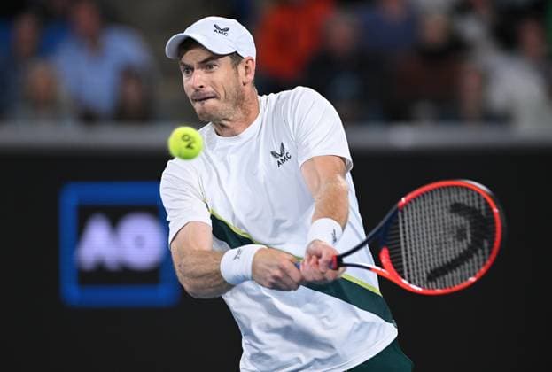 TENNIS AUSTRALIAN OPEN, Andy Murray of Great Britain returns during his second round match against Thanasi Kokkinakis of Australia at the 2023 Australian Open tennis tournament at Melbourne Park in Melbourne, Thursday, January 19, 2023. ( NO ARCHIVING, EDITORIAL USE ONLY, NO USE IN BOOKS WITHOUT CONSENT MELBOURNE VICTORIA AUSTRALIA  Copyright: xJAMESxROSSx 20230119001754292696