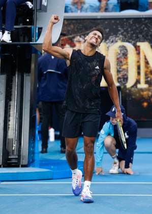 Michael Mmoh cheers after victory, jubilation, joy, emotion, Australian Open 2023, Melbourne Park, Melbourne, Victoria, Australia Copyright: xJuergenxHasenkopfx