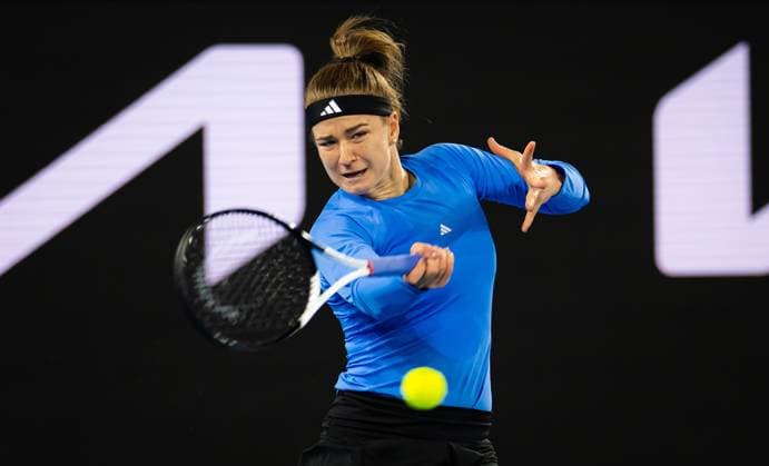 January 19, 2023, MELBOURNE, AUSTRALIA: Karolina Muchova of the Czech Republic in action during the second round of the 2023 Australian Open Grand Slam tennis tournament against Danielle Collins of the United States MELBOURNE AUSTRALIA - ZUMAa181 20230119_zaa_a181_006 Copyright: xRobxPrangex