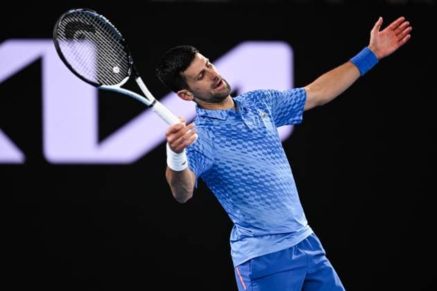 Mandatory Credit: Photo by James Gouley Shutterstock (13716770fc) Novak Djokovic reacts during his second round match Australian Open, Day Four, Tennis, Melbourne Park, Melbourne, Australia - 19 Jan 2023 Australian Open, Day Four, Tennis, Melbourne Park, Melbourne, Australia - 19 Jan 2023 Copyright: xJamesxGouley Shutterstockx 13716770fc