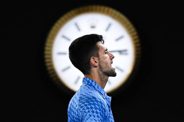 Mandatory Credit: Photo by James Gouley Shutterstock (13716770ga) Novak Djokovic reacts during his second round match Australian Open, Day Four, Tennis, Melbourne Park, Melbourne, Australia - 19 Jan 2023 Australian Open, Day Four, Tennis, Melbourne Park, Melbourne, Australia - 19 Jan 2023 Copyright: xJamesxGouley Shutterstockx 13716770ga