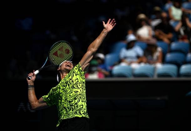 TENNIS AUSTRALIAN OPEN, Marton Fucsovics of Hungary prepares to serve during his third round match against Jannik Sinner of Italy at the 2023 Australian Open tennis tournament at Melbourne Park in Melbourne, Friday, January 20, 2023. ( NO ARCHIVING, EDITORIAL USE ONLY, NO USE IN BOOKS WITHOUT CONSENT MELBOURNE VICTORIA AUSTRALIA  Copyright: xLUKASxCOCHx 20230120001754532504