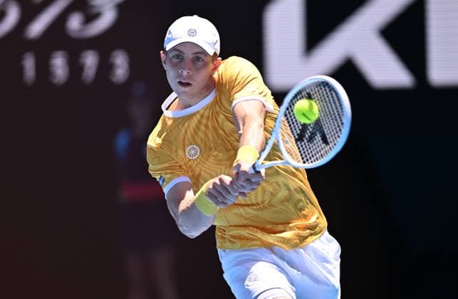 TENNIS AUSTRALIAN OPEN, Tallon Griekspoor of the Netherlands returns to Stefanos Tsitsipas of Greece during their third round match at the 2023 Australian Open tennis tournament at Melbourne Park in Melbourne, Friday, January 20, 2023. ( NO ARCHIVING, EDITORIAL USE ONLY, NO USE IN BOOKS WITHOUT CONSENT MELBOURNE VICTORIA AUSTRALIA  Copyright: xJOELxCARRETTx 20230120001754555960