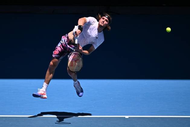 TENNIS AUSTRALIAN OPEN, Stefanos Tsitsipas of Greece serves during his third round match against Tallon Griekspoor of the Netherlands at Melbourne Park in Melbourne, Friday, January 20, 2023. ( NO ARCHIVING, EDITORIAL USE ONLY, NO USE IN BOOKS WITHOUT CONSENT MELBOURNE VICTORIA AUSTRALIA  Copyright: xJOELxCARRETTx 20230120001754567291