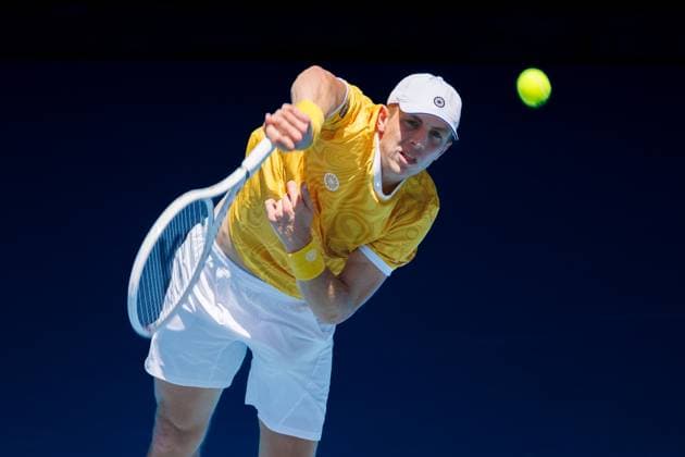 January 20, 2023: Tallon GRIEKSPOOR of Netherlands in action against 3rd seed Stefanos TSITSIPAS of Greece in the Men s Singles match match on day 5 of the 2023 Australian Open on Rod Laver Arena, in Melbourne, Australia. Cal Media. USA - ZUMAc04_ 20230120_zaf_c04_030 Copyright: xSydneyxLowx