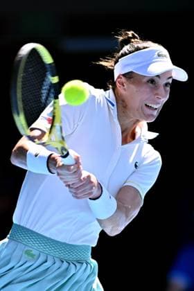 TENNIS AUSTRALIAN OPEN, Bernarda Pera of the USA in action during her match against Coco Gauff of the USA during the 2023 Australian Open tennis tournament at Melbourne Park in Melbourne, Friday, January 20, 2023. ( NO ARCHIVING, EDITORIAL USE ONLY, NO USE IN BOOKS WITHOUT CONSENT MELBOURNE VICTORIA AUSTRALIA  Copyright: xJOELxCARRETTx 20230120001754613704