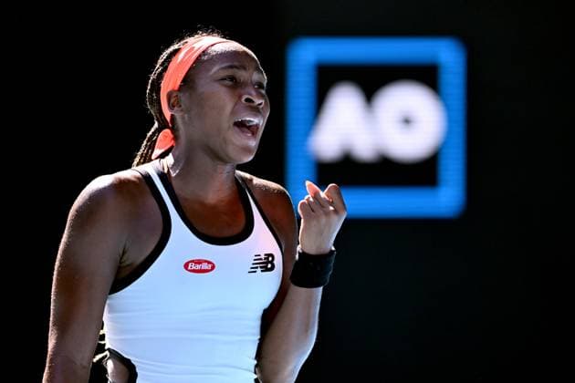 TENNIS AUSTRALIAN OPEN, Coco Gauff of the USA celebrates match point during her match against Bernarda Pera of the USA during the 2023 Australian Open tennis tournament at Melbourne Park in Melbourne, Friday, January 20, 2023. ( NO ARCHIVING, EDITORIAL USE ONLY, NO USE IN BOOKS WITHOUT CONSENT MELBOURNE VICTORIA AUSTRALIA  Copyright: xJOELxCARRETTx 20230120001754624124