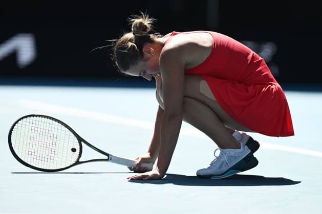 TENNIS AUSTRALIAN OPEN, Marta Kostyuk of Ukraine reacts during her match against Jessica Pegula of the USA during the 2023 Australian Open tennis tournament at Melbourne Park in Melbourne, Friday, January 20, 2023. ( NO ARCHIVING, EDITORIAL USE ONLY, NO USE IN BOOKS WITHOUT CONSENT MELBOURNE VICTORIA AUSTRALIA  Copyright: xLUKASxCOCHx 20230120001754628011