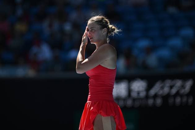 TENNIS AUSTRALIAN OPEN, Marta Kostyuk of Ukraine reacts during her match against Jessica Pegula of the USA during the 2023 Australian Open tennis tournament at Melbourne Park in Melbourne, Friday, January 20, 2023. ( NO ARCHIVING, EDITORIAL USE ONLY, NO USE IN BOOKS WITHOUT CONSENT MELBOURNE VICTORIA AUSTRALIA  Copyright: xLUKASxCOCHx 20230120001754628149