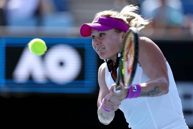 TENNIS AUSTRALIAN OPEN, Kateryna Baindl of Ukraine in action during her match agaisnt Jelena Ostapenko of Latvia during the 2023 Australian Open tennis tournament at Melbourne Park in Melbourne, Friday, January 20, 2023. ( NO ARCHIVING, EDITORIAL USE ONLY, NO USE IN BOOKS WITHOUT CONSENT MELBOURNE VICTORIA AUSTRALIA  Copyright: xDIEGOxFEDELEx 20230120001754630589