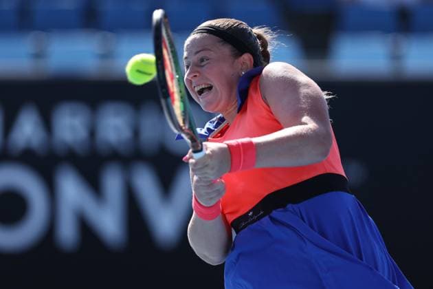 TENNIS AUSTRALIAN OPEN, Jelena Ostapenko of Latvia in action during her match agaisnt Kateryna Baindl of Ukraine during the 2023 Australian Open tennis tournament at Melbourne Park in Melbourne, Friday, January 20, 2023. ( NO ARCHIVING, EDITORIAL USE ONLY, NO USE IN BOOKS WITHOUT CONSENT MELBOURNE VICTORIA AUSTRALIA  Copyright: xDIEGOxFEDELEx 20230120001754630701
