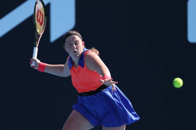 TENNIS AUSTRALIAN OPEN, Jelena Ostapenko of Latvia in action during her match agaisnt Kateryna Baindl of Ukraine during the 2023 Australian Open tennis tournament at Melbourne Park in Melbourne, Friday, January 20, 2023. ( NO ARCHIVING, EDITORIAL USE ONLY, NO USE IN BOOKS WITHOUT CONSENT MELBOURNE VICTORIA AUSTRALIA  Copyright: xDIEGOxFEDELEx 20230120001754634050