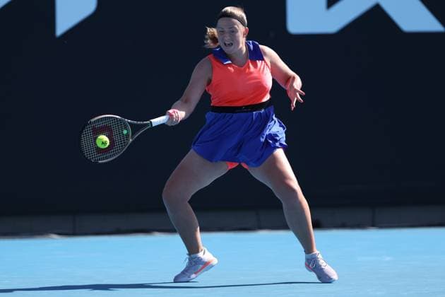 TENNIS AUSTRALIAN OPEN, Jelena Ostapenko of Latvia in action during her match agaisnt Kateryna Baindl of Ukraine during the 2023 Australian Open tennis tournament at Melbourne Park in Melbourne, Friday, January 20, 2023. ( NO ARCHIVING, EDITORIAL USE ONLY, NO USE IN BOOKS WITHOUT CONSENT MELBOURNE VICTORIA AUSTRALIA  Copyright: xDIEGOxFEDELEx 20230120001754634249