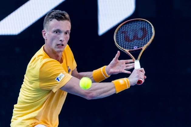 MELBOURNE, VIC - JANUARY 20: Juri Lehecka of the Czech Republic in action during Round 3 of the 2023 Australian Open on January 20 2023, at Melbourne Park in Melbourne, Australia. (Photo by Jason Heidrich Icon Sportswire) TENNIS: JAN 20 Australian Open Icon230120153