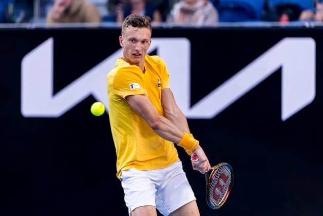 MELBOURNE, VIC - JANUARY 20: Jiri Lehecka of the Czech Republic in action during Round 3 of the 2023 Australian Open on January 20 2023, at Melbourne Park in Melbourne, Australia. (Photo by Jason Heidrich Icon Sportswire) TENNIS: JAN 20 Australian Open Icon230120163