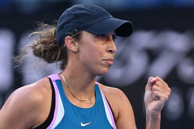 TENNIS AUSTRALIAN OPEN, Madison Keys of the USA reacts during her match against Victoria Azarenka during the 2023 Australian Open tennis tournament at Melbourne Park in Melbourne, Friday, January 20, 2023. ( NO ARCHIVING, EDITORIAL USE ONLY, NO USE IN BOOKS WITHOUT CONSENT MELBOURNE VICTORIA AUSTRALIA  Copyright: xJOELxCARRETTx 20230120001754663061