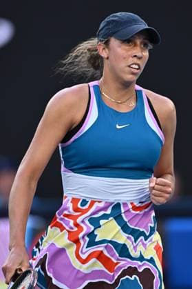 TENNIS AUSTRALIAN OPEN, Madison Keys of the USA reacts during her match against Victoria Azarenka during the 2023 Australian Open tennis tournament at Melbourne Park in Melbourne, Friday, January 20, 2023. ( NO ARCHIVING, EDITORIAL USE ONLY, NO USE IN BOOKS WITHOUT CONSENT MELBOURNE VICTORIA AUSTRALIA  Copyright: xJOELxCARRETTx 20230120001754663105