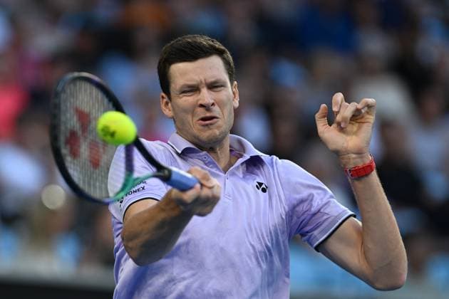 TENNIS AUSTRALIAN OPEN, Hubert Hurkacz of Poland in action druing his match against Denis Shapovalov of Canada during the 2023 Australian Open tennis tournament at Melbourne Park in Melbourne, Friday, January 20, 2023. ( NO ARCHIVING, EDITORIAL USE ONLY, NO USE IN BOOKS WITHOUT CONSENT MELBOURNE VICTORIA AUSTRALIA  Copyright: xJOELxCARRETTx 20230120001754665954