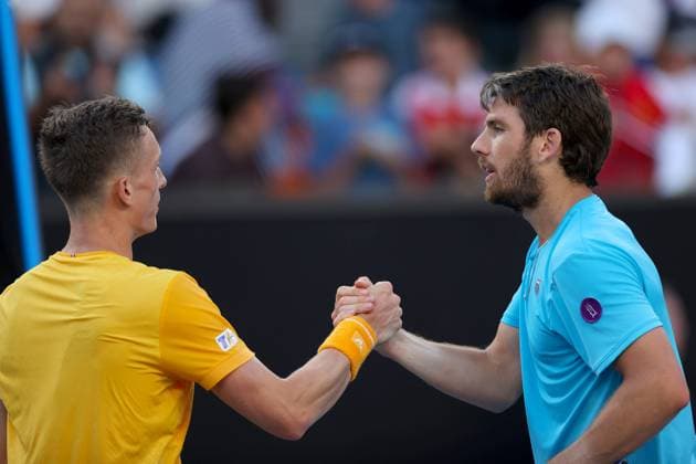 Mandatory Credit: Photo by Ella Ling Shutterstock (13716910bw) Cameron Norrie of GBR shakes hands with Jiri Lehecka of Czech Republic Australian Open, Day Five, Tennis, Melbourne Park, Melbourne, Australia - 20 Jan 2023 Australian Open, Day Five, Tennis, Melbourne Park, Melbourne, Australia - 20 Jan 2023 Copyright: xEllaxLing Shutterstockx 13716910bw