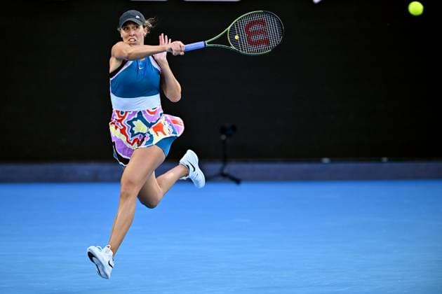 TENNIS AUSTRALIAN OPEN, Madison Keys of the USA in action during her match against Victoria Azarenka during the 2023 Australian Open tennis tournament at Melbourne Park in Melbourne, Friday, January 20, 2023. ( NO ARCHIVING, EDITORIAL USE ONLY, NO USE IN BOOKS WITHOUT CONSENT MELBOURNE VICTORIA AUSTRALIA  Copyright: xJOELxCARRETTx 20230120001754675461