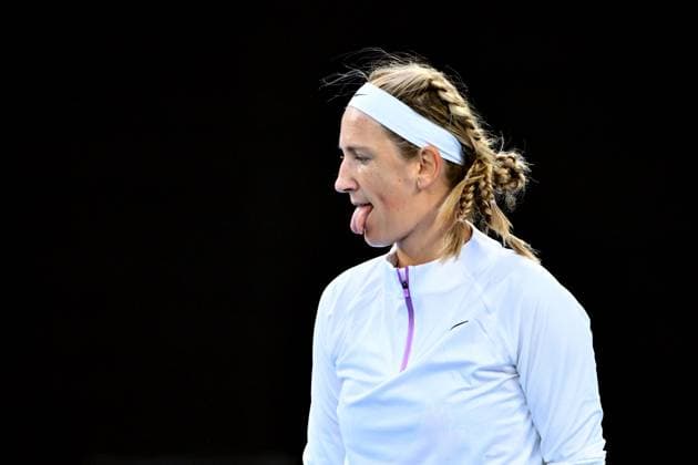TENNIS AUSTRALIAN OPEN, Victoria Azarenka reacts during her match against Madison Keys of the USA during the 2023 Australian Open tennis tournament at Melbourne Park in Melbourne, Friday, January 20, 2023. ( NO ARCHIVING, EDITORIAL USE ONLY, NO USE IN BOOKS WITHOUT CONSENT MELBOURNE VICTORIA AUSTRALIA  Copyright: xJOELxCARRETTx 20230120001754678239