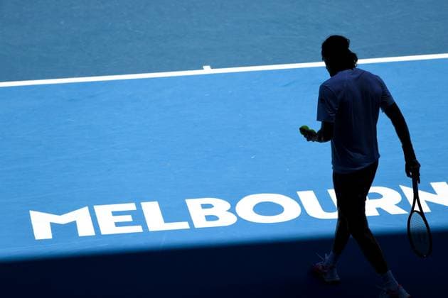 (230120) -- MELBOURNE, Jan. 20, 2023 -- Stefanos Tsitsipas of Greece reacts during the men s singles third round match against Tallon Griekspoor of the Netherlands at Australian Open tennis tournament in Melbourne, Australia, on Jan. 20, 2023. ) (SP)AUSTRALIA-MELBOURNE-TENNIS-AUSTRALIAN OPEN-DAY 5 GuoxLei 