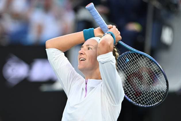 TENNIS AUSTRALIAN OPEN, Victoria Azarenka reacts during her match against Madison Keys of the USA during the 2023 Australian Open tennis tournament at Melbourne Park in Melbourne, Friday, January 20, 2023. ( NO ARCHIVING, EDITORIAL USE ONLY, NO USE IN BOOKS WITHOUT CONSENT MELBOURNE VICTORIA AUSTRALIA  Copyright: xJOELxCARRETTx 20230120001754680176