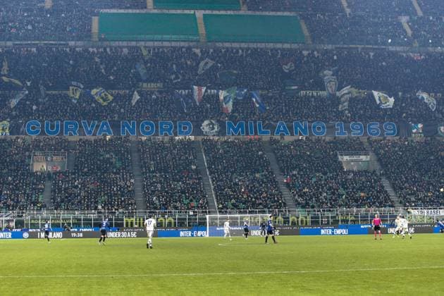 Serie A: FC INTER vs HELLAS VERONA Italy, Milan, jan 14 2023: fc Inter supporters wave the flags and show banners in the stands during soccer game FC INTER vs HELLAS VERONA, Serie A 2022-2023 day18 San Siro stadium Milan Lombardy Italy Copyright: xFabrizioxAndreaxBertanix