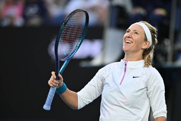 TENNIS AUSTRALIAN OPEN, Victoria Azarenka reacts during her match against Madison Keys of the USA during the 2023 Australian Open tennis tournament at Melbourne Park in Melbourne, Friday, January 20, 2023. ( NO ARCHIVING, EDITORIAL USE ONLY, NO USE IN BOOKS WITHOUT CONSENT MELBOURNE VICTORIA AUSTRALIA  Copyright: xJOELxCARRETTx 20230120001754681420