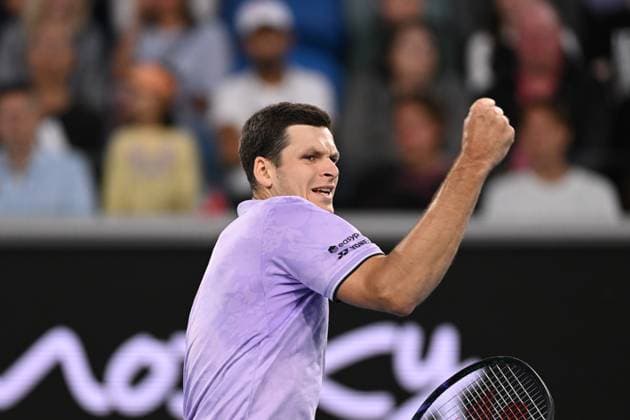 TENNIS AUSTRALIAN OPEN, Hubert Hurkacz of Poland reacts druing his match against Denis Shapovalov of Canada during the 2023 Australian Open tennis tournament at Melbourne Park in Melbourne, Friday, January 20, 2023. ( NO ARCHIVING, EDITORIAL USE ONLY, NO USE IN BOOKS WITHOUT CONSENT MELBOURNE VICTORIA AUSTRALIA  Copyright: xLUKASxCOCHx 20230120001754685729