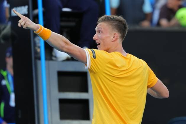Jiri Lehecka of Czech Republic celebrates defeating Cameron Norrie of United Kingdom 6-7 6-3 3-6 6-1 6-4 during round 3 match between Cameron Norrie of United Kingdom and Jiri Lehecka of Czech Republic Day 5 at the Australian Open Tennis 2023 at KIA Arena, Melbourne, Australia on 20 January 2023. Copyright: xPeterxDovganx 34781275
