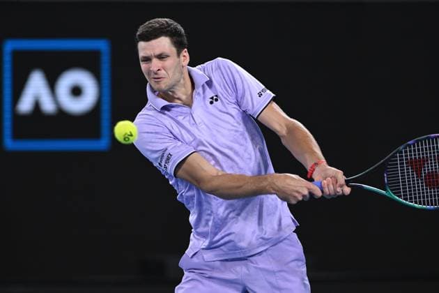 TENNIS AUSTRALIAN OPEN, Hubert Hurkacz of Poland in action druing his match against Denis Shapovalov of Canada during the 2023 Australian Open tennis tournament at Melbourne Park in Melbourne, Friday, January 20, 2023. ( NO ARCHIVING, EDITORIAL USE ONLY, NO USE IN BOOKS WITHOUT CONSENT MELBOURNE VICTORIA AUSTRALIA  Copyright: xLUKASxCOCHx 20230120001754705695