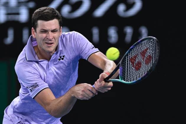 TENNIS AUSTRALIAN OPEN, Hubert Hurkacz of Poland in action druing his match against Denis Shapovalov of Canada during the 2023 Australian Open tennis tournament at Melbourne Park in Melbourne, Friday, January 20, 2023. ( NO ARCHIVING, EDITORIAL USE ONLY, NO USE IN BOOKS WITHOUT CONSENT MELBOURNE VICTORIA AUSTRALIA  Copyright: xLUKASxCOCHx 20230120001754705761