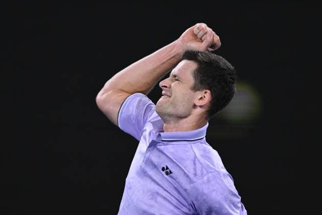 TENNIS AUSTRALIAN OPEN, Hubert Hurkacz of Poland celebrates match point during his match against Denis Shapovalov of Canada during the 2023 Australian Open tennis tournament at Melbourne Park in Melbourne, Friday, January 20, 2023. ( NO ARCHIVING, EDITORIAL USE ONLY, NO USE IN BOOKS WITHOUT CONSENT MELBOURNE VICTORIA AUSTRALIA  Copyright: xLUKASxCOCHx 20230120001754729103