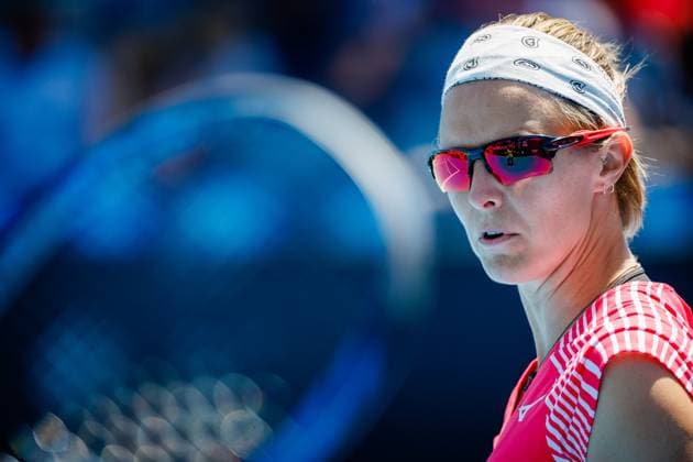 Kirsten Flipkens pictured in action during a women s doubles first round game between Belgian-German pair Flipkens-Siegemund and Russian pair Potapova-Sizikova at the Australian Open tennis Grand Slam, Friday 20 January 2023 in Melbourne Park, Melbourne, Australia. PATRICKxHAMILTON  x58557587x
