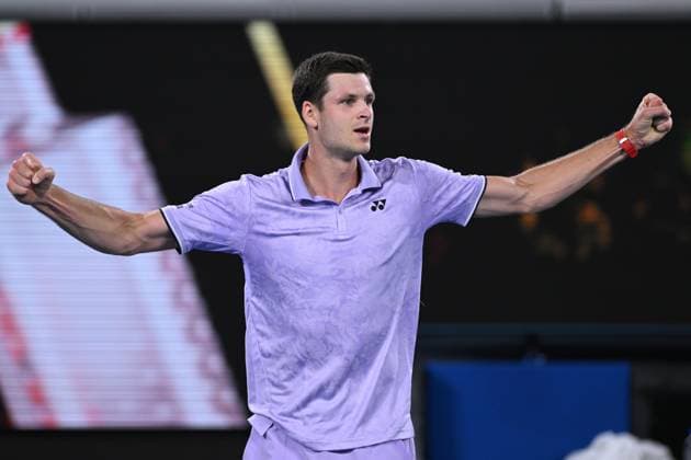TENNIS AUSTRALIAN OPEN, Hubert Hurkacz of Poland celebrates match point during his match against Denis Shapovalov of Canada during the 2023 Australian Open tennis tournament at Melbourne Park in Melbourne, Friday, January 20, 2023. ( NO ARCHIVING, EDITORIAL USE ONLY, NO USE IN BOOKS WITHOUT CONSENT MELBOURNE VICTORIA AUSTRALIA  Copyright: xLUKASxCOCHx 20230120001754729223