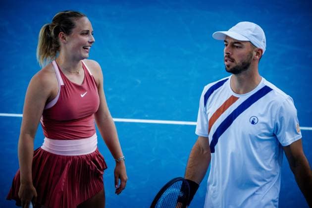 Sport Bilder des Tages Belgian Kimberley Zimmermann WTA, Tennis Damen 39) and German Tim Puetz ATP, Tennis Herren 18) pictured during a mixed doubles first round game between Belgian-German pair Zimmermann-Puetz and Australian pair Cabrera-Smith at the Australian Open tennis Grand Slam, Friday 20 January 2023 in Melbourne Park, Melbourne, Australia. PATRICKxHAMILTON  x58562444x