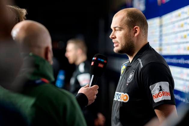 Katowice, 20 January 2023 Handball IHF World Championship, Main Round, Germany Press Conference Media Day Paul Drux Germany on RTL Interview Katowice Spodek Arena Poland