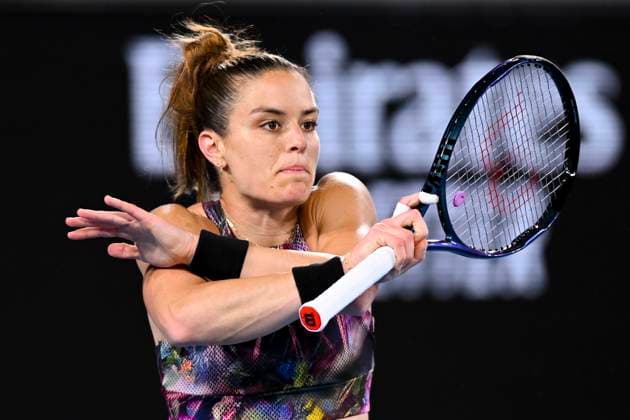 TENNIS AUSTRALIAN OPEN, Maria Sakkari of Greece reacts during her match against Lin Zhu of China during the 2023 Australian Open tennis tournament at Melbourne Park in Melbourne, Friday, January 20, 2023. ( NO ARCHIVING, EDITORIAL USE ONLY, NO USE IN BOOKS WITHOUT CONSENT MELBOURNE VICTORIA AUSTRALIA  Copyright: xLUKASxCOCHx 20230121001754799718