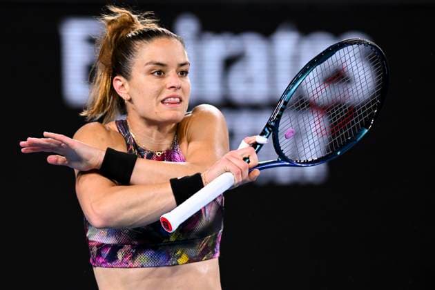 TENNIS AUSTRALIAN OPEN, Maria Sakkari of Greece reacts during her match against Lin Zhu of China during the 2023 Australian Open tennis tournament at Melbourne Park in Melbourne, Friday, January 20, 2023. ( NO ARCHIVING, EDITORIAL USE ONLY, NO USE IN BOOKS WITHOUT CONSENT MELBOURNE VICTORIA AUSTRALIA  Copyright: xLUKASxCOCHx 20230121001754806709