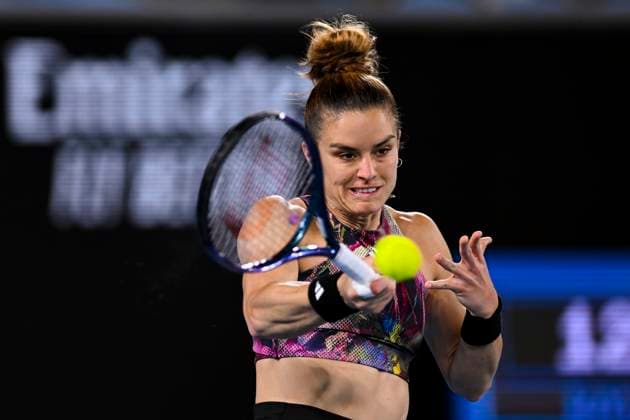 TENNIS AUSTRALIAN OPEN, Maria Sakkari of Greece in action during her match against Lin Zhu of China during the 2023 Australian Open tennis tournament at Melbourne Park in Melbourne, Friday, January 20, 2023. ( NO ARCHIVING, EDITORIAL USE ONLY, NO USE IN BOOKS WITHOUT CONSENT MELBOURNE VICTORIA AUSTRALIA  Copyright: xLUKASxCOCHx 20230121001754807173