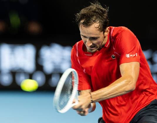 (230120) -- MELBOURNE, Jan. 20, 2023 -- Daniil Medvedev of Russia competes during the men s singles third round match against Sebastian Korda of the United States at Australian Open tennis tournament in Melbourne, Australia, on Jan. 20, 2023. (Photo by Hu Jingchen Xinhua) (SP)AUSTRALIA-MELBOURNE-TENNIS-AUSTRALIAN OPEN-DAY 5 BaixXuefei 