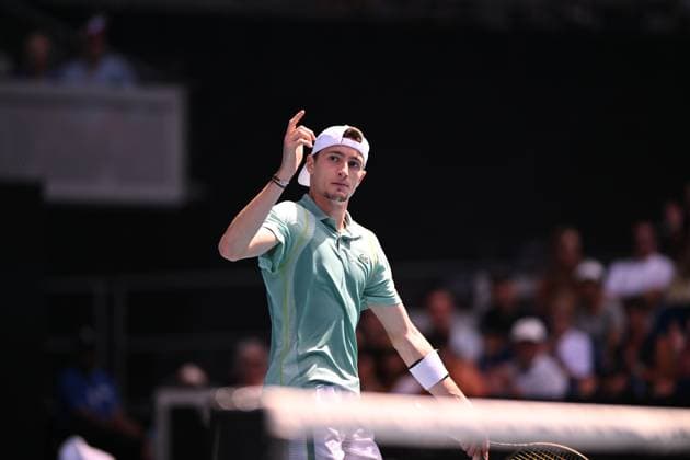 TENNIS AUSTRALIAN OPEN, Ugo Humbert of France wins a point in the tie break during his match against Holger Rune of Switzerland during the 2023 Australian Open tennis tournament at Melbourne Park in Melbourne, Wednesday, May 1, 2019. ( NO ARCHIVING, EDITORIAL USE ONLY, NO USE IN BOOKS WITHOUT CONSENT MELBOURNE VICTORIA AUSTRALIA  Copyright: xJAMESxROSSx 20230121001754984847