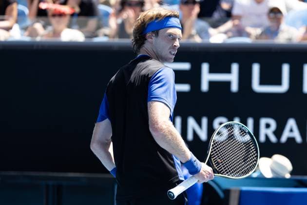 Andrey Rublev in action during round 3 match between Andrey Rublev and Daniel Evans of United Kingdom, Day 6 at the Australian Open Tennis 2023 at Margaret Court Arena, Melbourne, Australia on 21 January 2023. Copyright: xPeterxDovganx 34781371