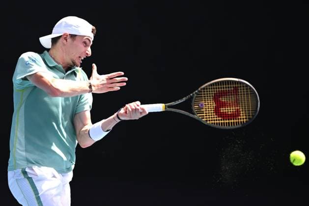 TENNIS AUSTRALIAN OPEN, Ugo Humbert of France in action during his match against Holger Rune of Switzerland during the 2023 Australian Open tennis tournament at Melbourne Park in Melbourne, Wednesday, May 1, 2019. ( NO ARCHIVING, EDITORIAL USE ONLY, NO USE IN BOOKS WITHOUT CONSENT MELBOURNE VICTORIA AUSTRALIA  Copyright: xJAMESxROSSx 20230121001754987847