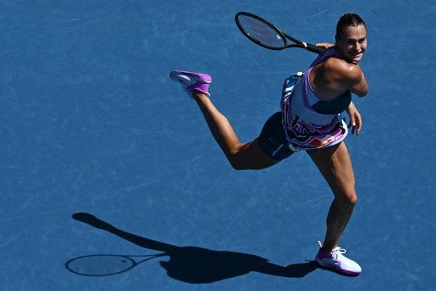 TENNIS AUSTRALIAN OPEN, Aryna Sabalenka of Belarus serves during her match against Elise Mertens of Belgium during the 2023 Australian Open tennis tournament at Melbourne Park in Melbourne, Wednesday, May 1, 2019. ( NO ARCHIVING, EDITORIAL USE ONLY, NO USE IN BOOKS WITHOUT CONSENT MELBOURNE VICTORIA AUSTRALIA  Copyright: xJOELxCARRETTx 20230121001754992711
