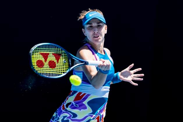 MELBOURNE, VIC - JANUARY 21: Belinda Bencic of Switzerland in action during Round 3 of the 2023 Australian Open on January 21 2023, at Melbourne Park in Melbourne, Australia. (Photo by Jason Heidrich Icon Sportswire) TENNIS: JAN 21 Australian Open Icon230121035